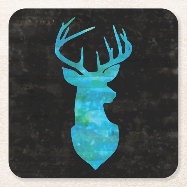 Blue Watercolor Hjort Silhouette Underlägg Papper Kvadrat (Framsidan)