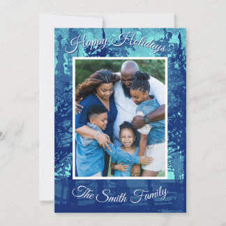 Blue Watercolor Holiday Card (Personalize) Julkort