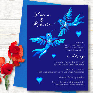 Blue Watercolor Hummingbird Mexican Bröllop Inbjudningar