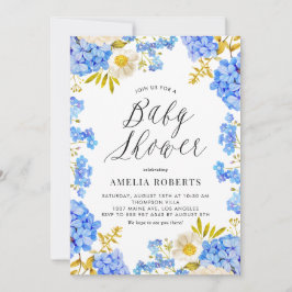 Blue Watercolor Hydrangeas Blommigt Baby Shower Inbjudningar