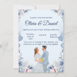 Blue Watercolor Illustration Wedding Invitation Inbjudningar