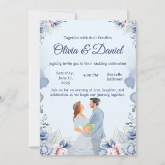 Blue Watercolor Illustration Wedding Invitation Inbjudningar