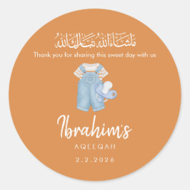 Blue Watercolor Islamic Aqiqah Favor Round Sticker Runt Klistermärke