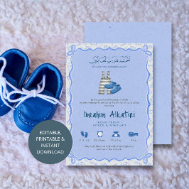 Blue Watercolor islamic Baby Boy Birth Meddelande