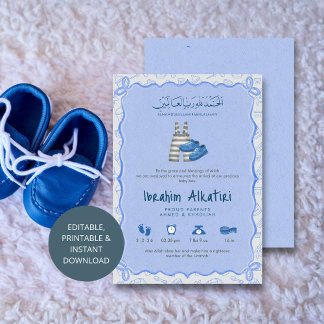 Blue Watercolor islamic Baby Boy Birth Meddelande