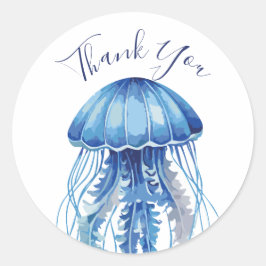 Blue Watercolor Jellyfish Tack Runt Klistermärke