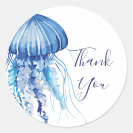 Blue Watercolor Jellyfish Tack Sticker Runt Klistermärke