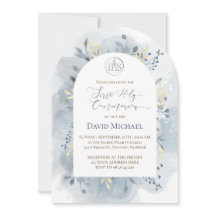 blue watercolor leaves First Holy Communion