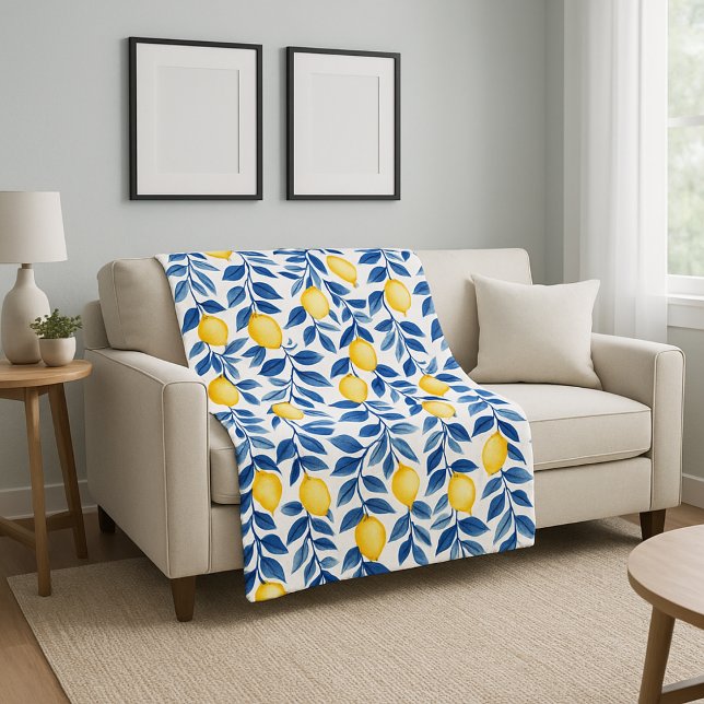 Blue Watercolor Lemon Fleecefilt (Skapare uppladdad)