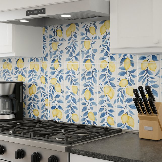 Blue Watercolor Lemon Kakelplatta (Skapare uppladdad)