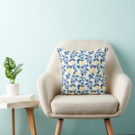 Blue Watercolor Lemon Kudde