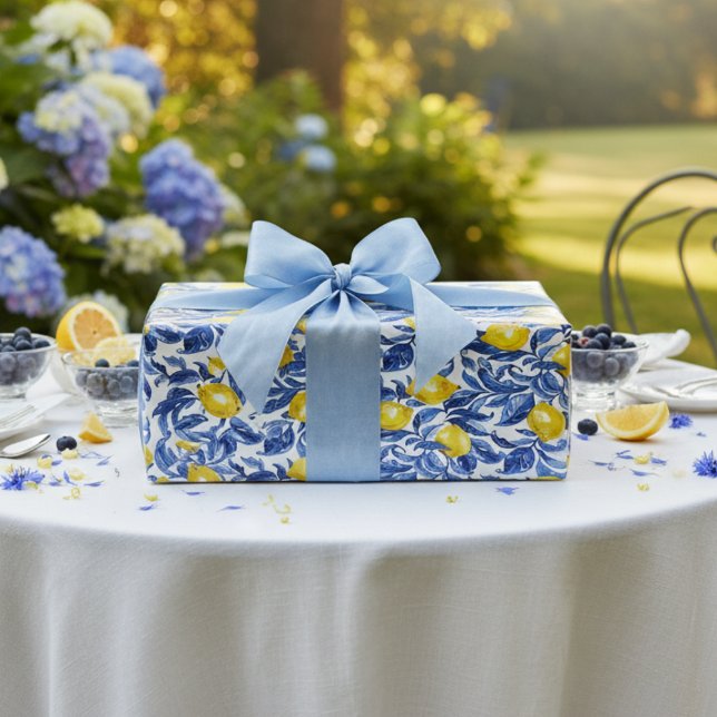 Blue Watercolor Lemon Pattern  Presentpapper (Skapare uppladdad)