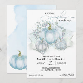Blue Watercolor Little Pumpkin Boy Shower Inbjudningar