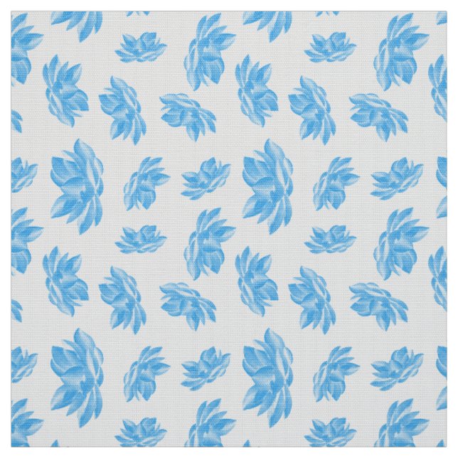 Blue Watercolor Lotus Flower Mönster Tyg (Provkarta)