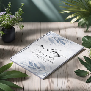 Blue Watercolor Löv Botanical Bröllop Guestbook Anteckningsbok