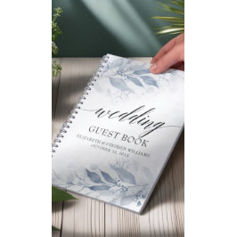 Blue Watercolor Löv Botanical Bröllop Guestbook Anteckningsbok