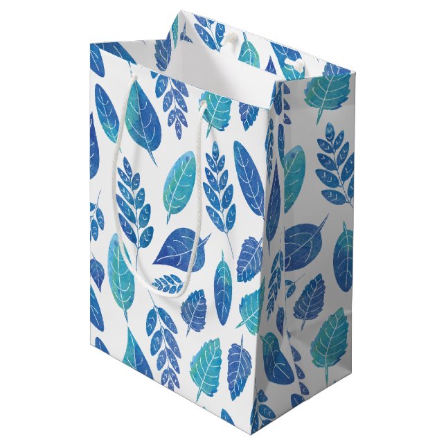 Blue Watercolor Löv Mönster (Framsidan Vinklad)