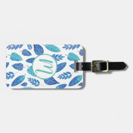 Blue Watercolor Löv Mönster Bagagebricka