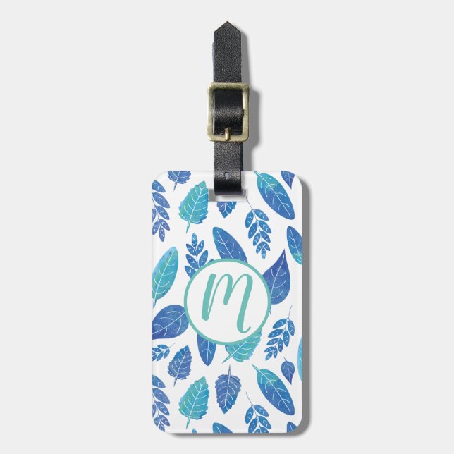 Blue Watercolor Löv Mönster Bagagebricka (Vertikal Framsida)