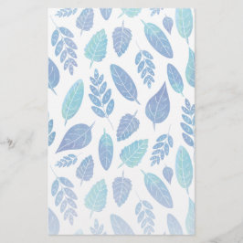 Blue Watercolor Löv Mönster Brevpapper