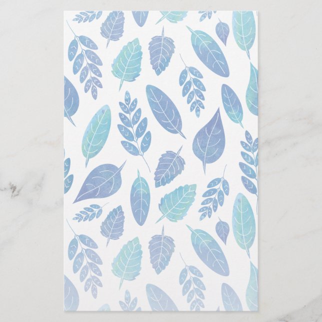 Blue Watercolor Löv Mönster Brevpapper (Framsida)