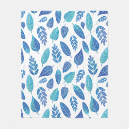 Blue Watercolor Löv Mönster Fleecefilt