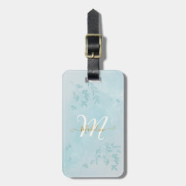 Blue Watercolor Löv Namn Monogram Bagagebricka