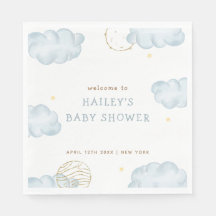 Blue Watercolor Måne Star Cloud Boy Shower