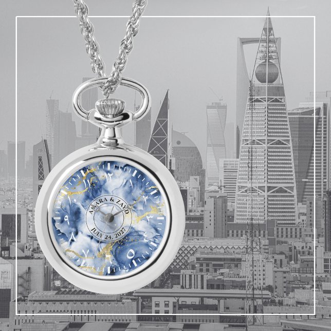 Blue Watercolor Marble Pendant Necklace Watch Armbandsur (Skapare uppladdad)