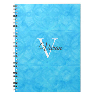Blue Watercolor Monogram Namn Anteckningsbok