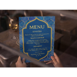Blue Watercolor Moroccan Wedding Menu Meny