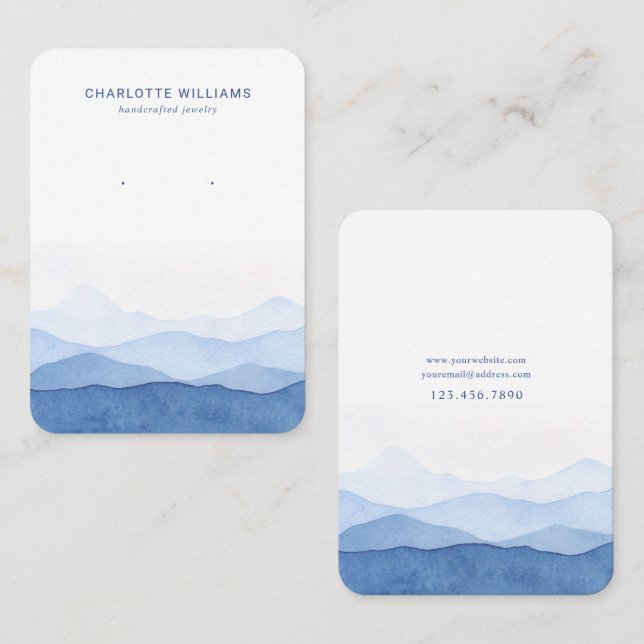 Blue Watercolor Mountain Jewelry Card Visitkort (Fram/baksida)