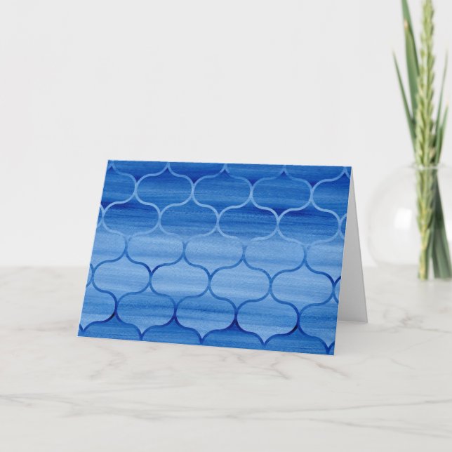 Blue Watercolor Ogee Mönster Birthday Kort (Framsida)