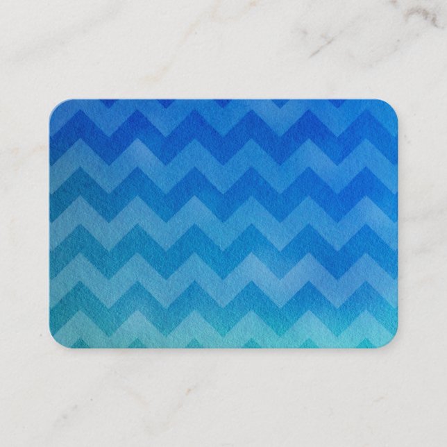 Blue Watercolor Ombre Chevron Visitkort (Framsida)