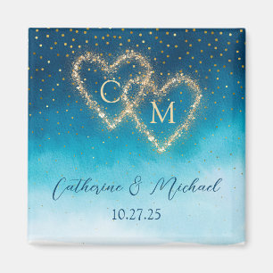 Blue Watercolor Ombre Monogrammed Magnet