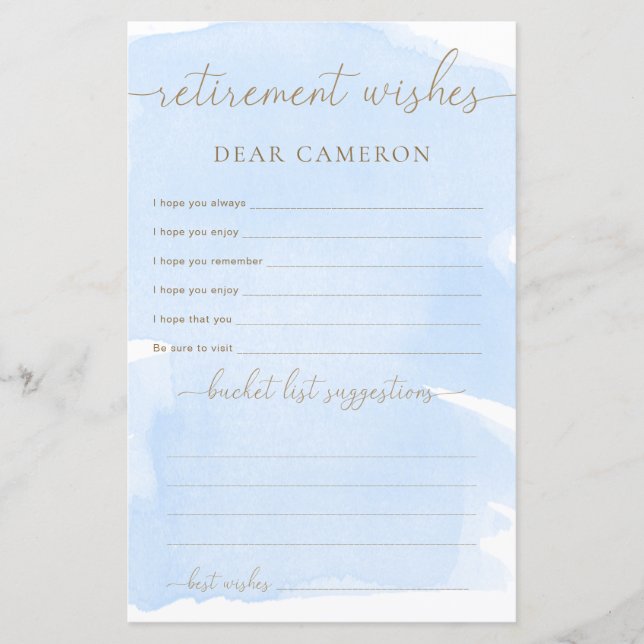 Blue Watercolor Pension Önskemål (Framsida)