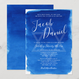 Blue Watercolor Pub Mitzvah Inbjudningar