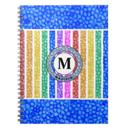 Blue Watercolor Rainbow Mosaic Rand Monogram Anteckningsbok