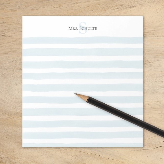 Blue Watercolor Rand Lacher Namn Monogram Anteckningsblock (Skapare uppladdad)