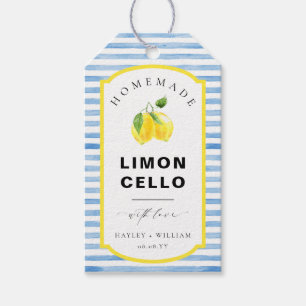 Blue Watercolor Rand Limoncello Favor Presentetikett