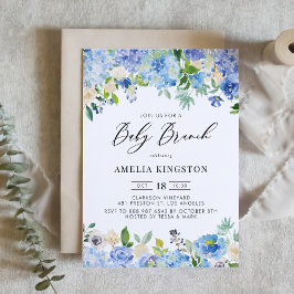 Blue Watercolor Ro och Hydrangea Baby Brunch Inbjudningar