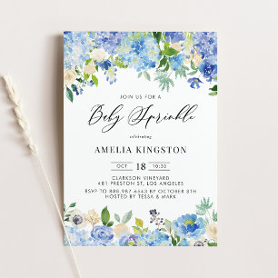 Blue Watercolor Ro och Hydrangea Baby Sprinkle Inbjudningar