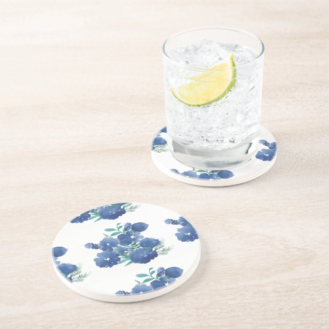   Blue Watercolor Round Coaster Underlägg (Sidan)