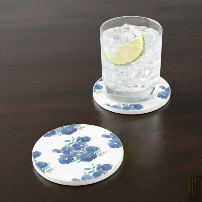   Blue Watercolor Round Coaster Underlägg (Skapare uppladdad)