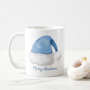 Blue Watercolor Santa Hat, Personlig jul Kaffemugg