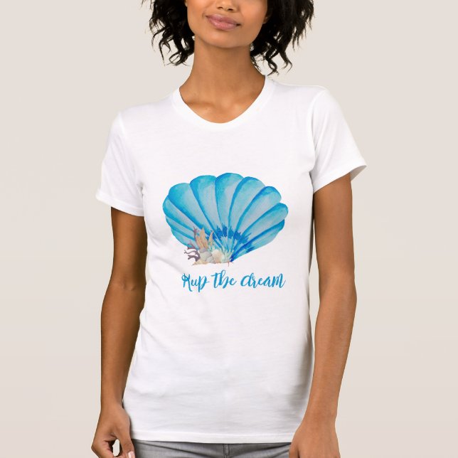 Blue Watercolor Seashell, inspirationsoffert Pots T Shirt (Framsida)