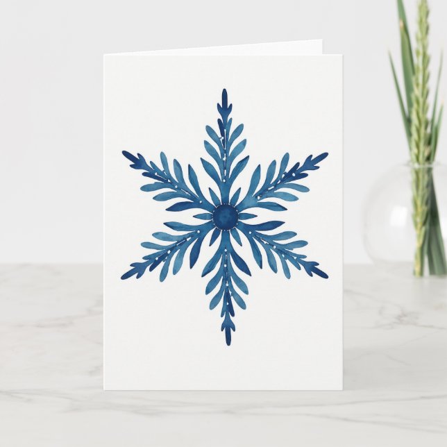 Blue Watercolor Snowflake Card Kort (Framsida)