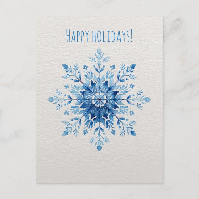 Blue watercolor snowflake, Christmas  Helg Vykort (Framsida)
