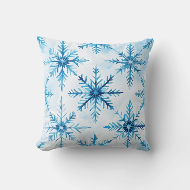 Blue Watercolor Snowflake Dekorativ kudde (Framsida)
