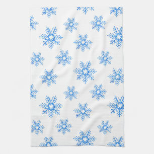 Blue Watercolor Snowflake Mönster Kökshandduk